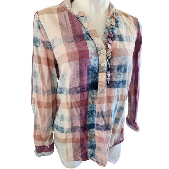 Isabella Sinclair Anthrolpologie flannel w/ruffle neckline small 100% Cotton - Picture 4 of 7